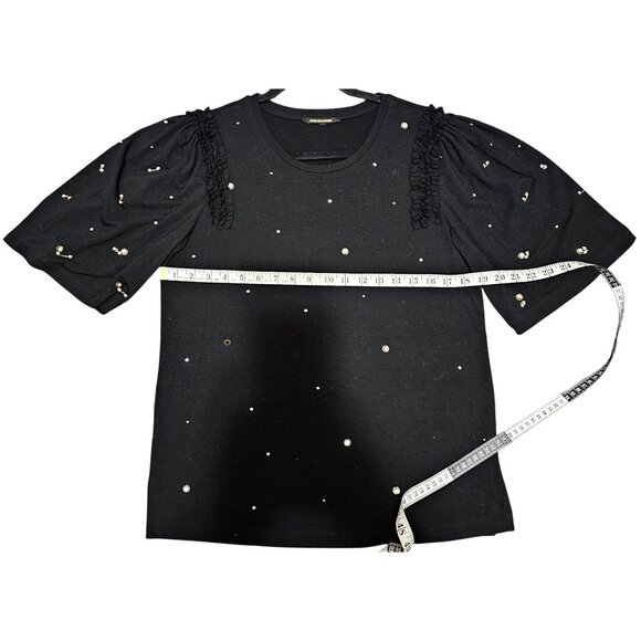 Kobi Halperin Black Embellished Top With Ruffle Sleeves & Pearl Accents S - Picture 9 of 9